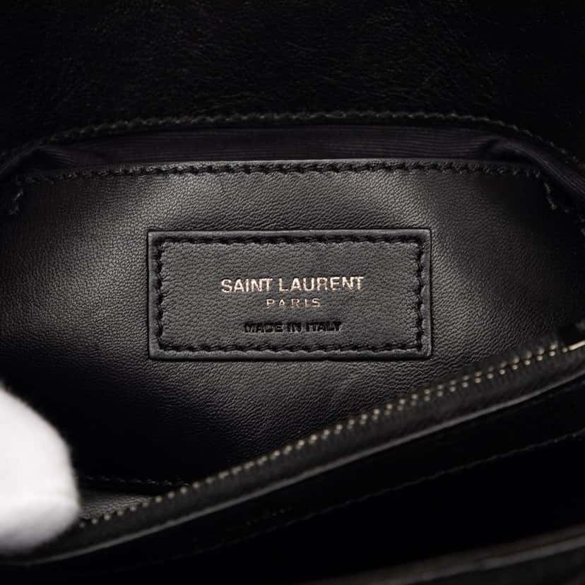 Saint Laurent Medium Metallic Chevron Sheepskin Monogram College Pins Satchel Black Leather Very good condition - Box View