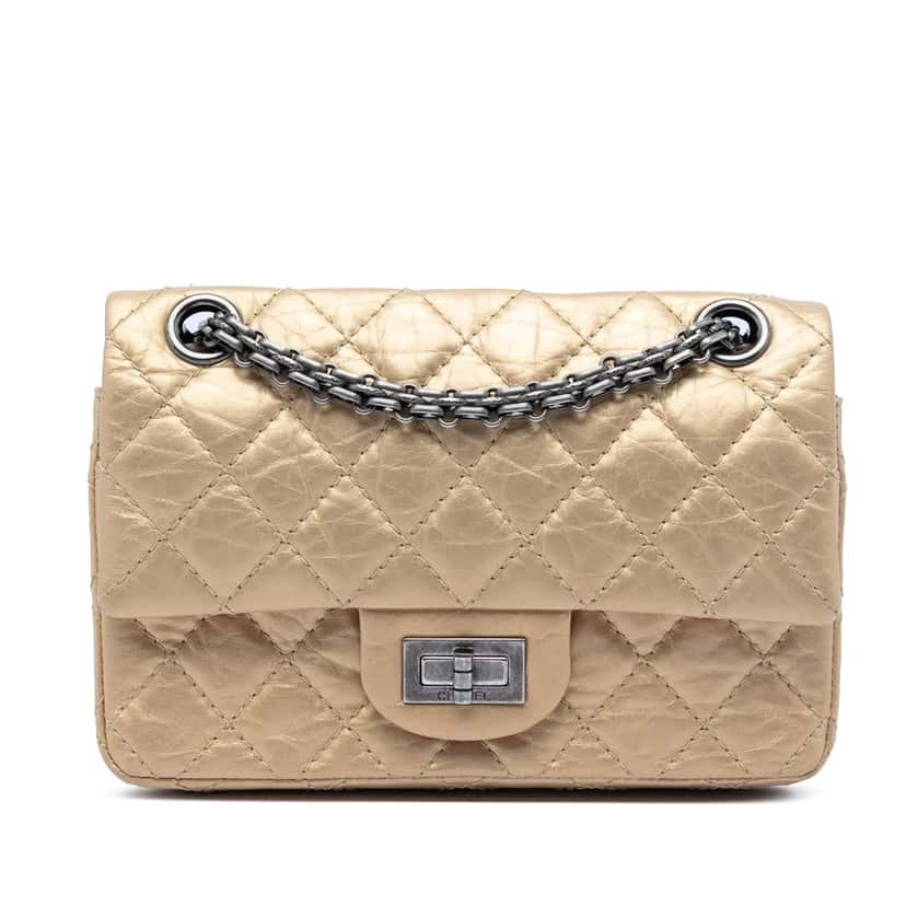 Chanel Quilted Aged Calfskin Reissue 2.55 Double Flap 224 Gold Leather Very good condition - Front View