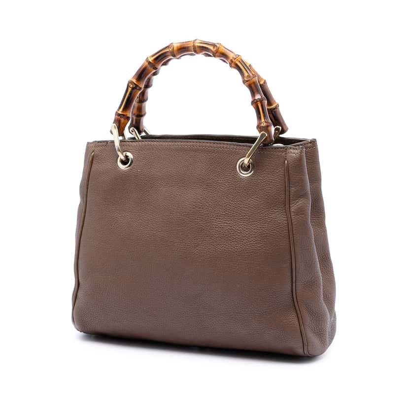 Gucci Small Calfskin Bamboo Shopper Satchel Brown Leather Very good condition - Back View