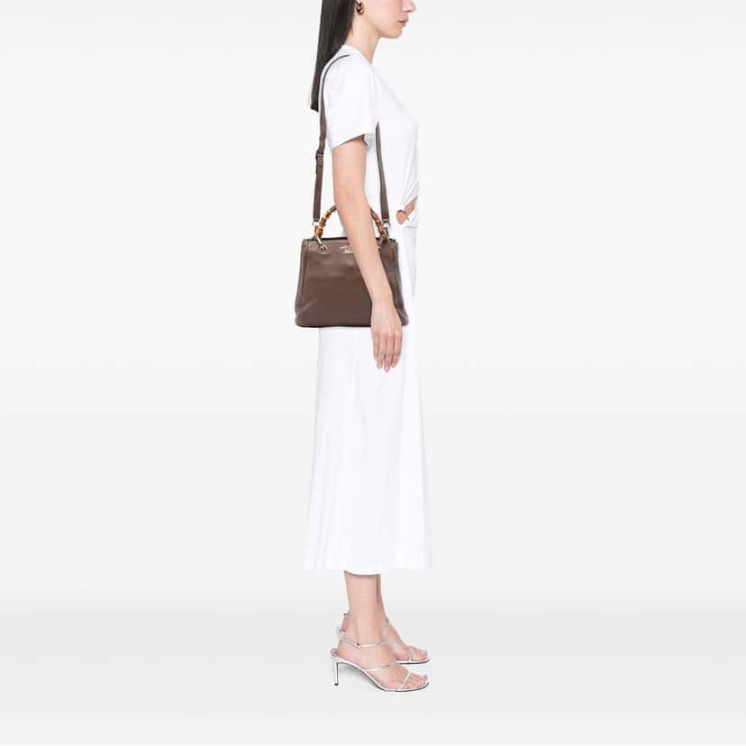 Gucci Small Calfskin Bamboo Shopper Satchel Brown Leather Very good condition - Box View