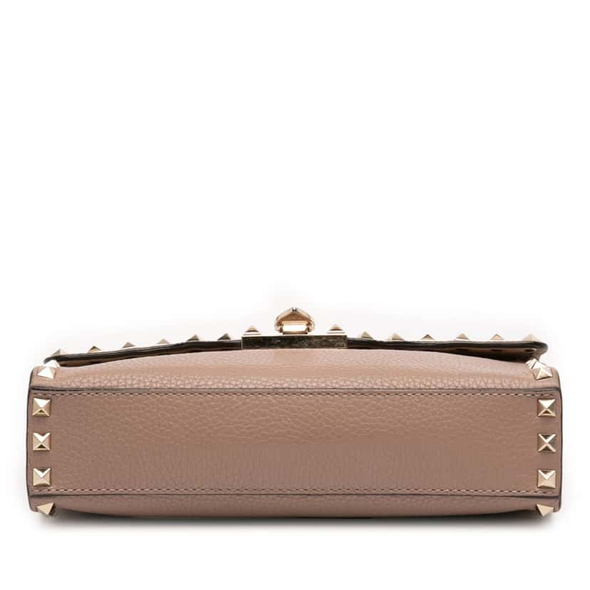 Valentino Medium Pebbled Calfskin Rockstud Flip Lock Crossbody Beige Leather Very good condition - Inside View