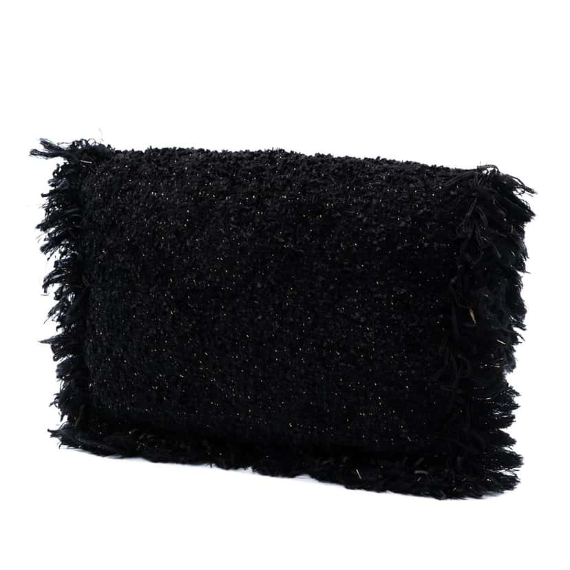 Chanel Paris Cosmopolite Tweed Fringe Clutch Black Very good condition - Back View
