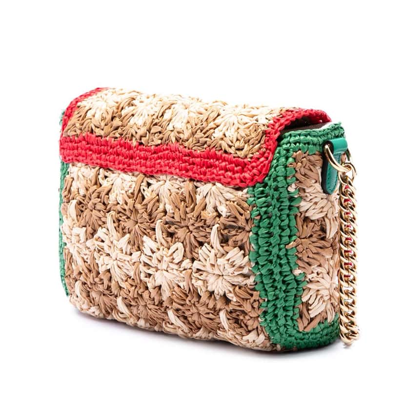 Gucci Small GG Marmont Raffia Crossbody Beige Very good condition - Back View