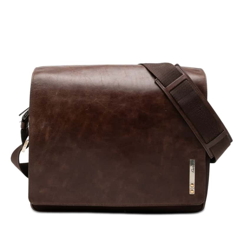 Cartier Leather and Canvas Santos Messenger Bag Brown Leather Very good condition - Front View