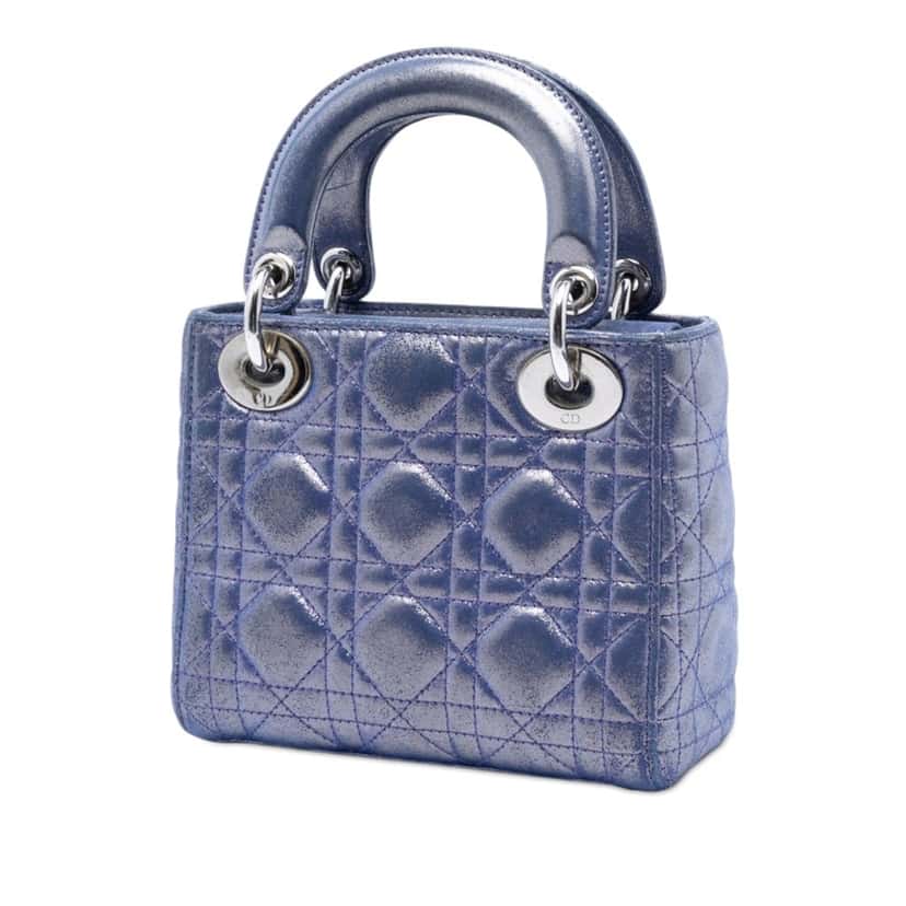 Dior Mini Iridescent Lambskin Cannage Lady Dior Blue Leather Very good condition - Back View