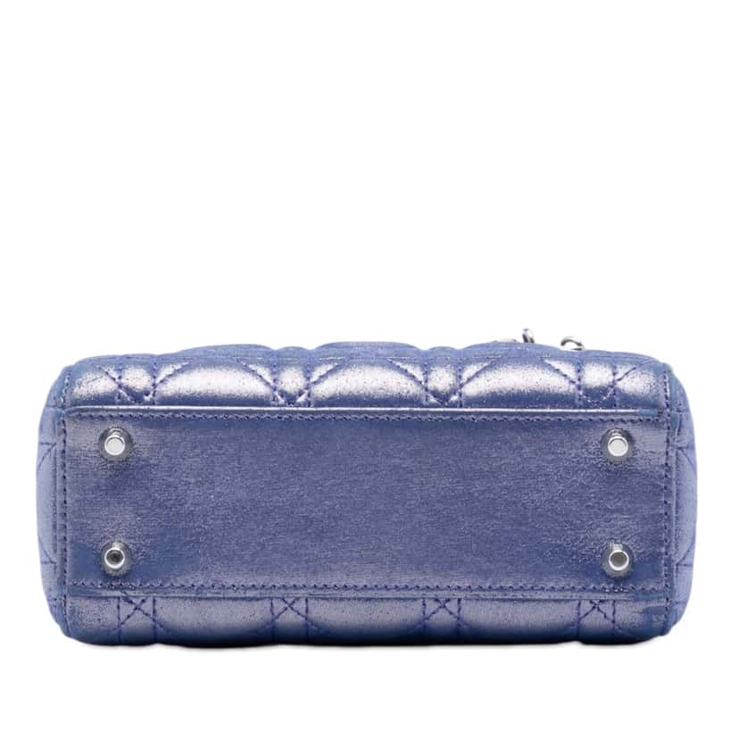 Dior Mini Iridescent Lambskin Cannage Lady Dior Blue Leather Very good condition - Inside View