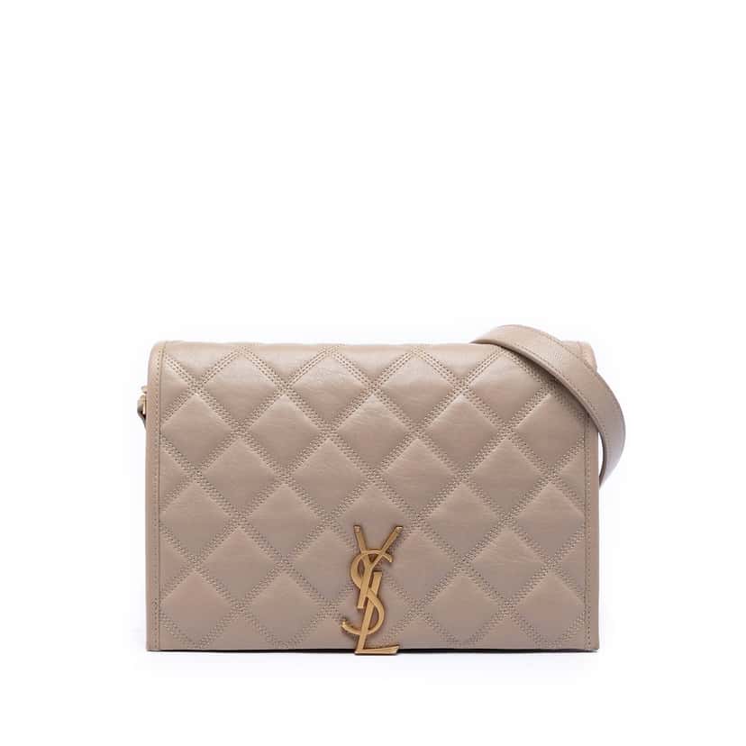 Saint Laurent Mini Quilted Lambskin Becky Chain Shoulder Bag Beige Leather Very good condition - Front View