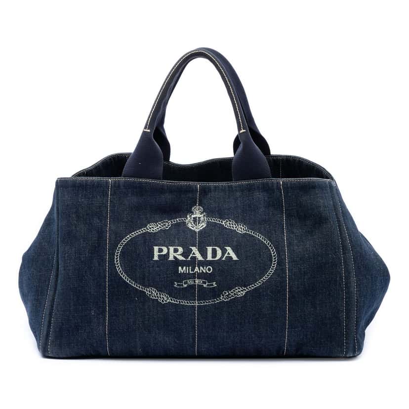Prada Denim Canapa Logo Tote Blue Very good condition - Front View
