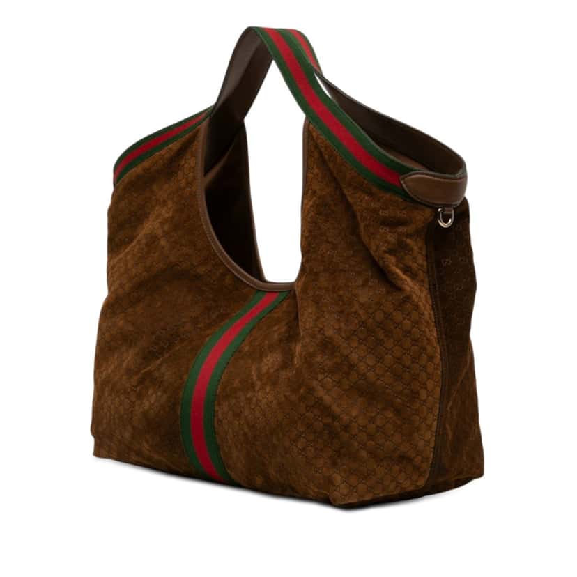 Gucci Large GG Suede Web Giglio Tote Brown Leather Very good condition - Back View