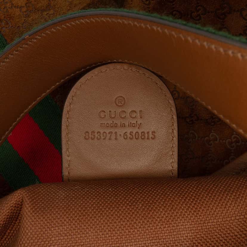 Gucci Large GG Suede Web Giglio Tote Brown Leather Very good condition - Box View