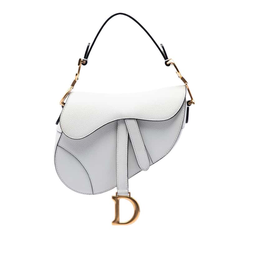 Dior Mini Grained Calfskin Saddle Bag White Leather Very good condition - Front View