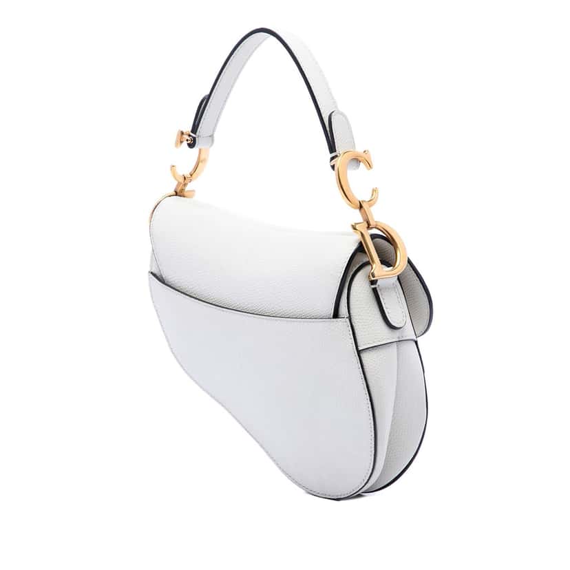 Dior Mini Grained Calfskin Saddle Bag White Leather Very good condition - Back View
