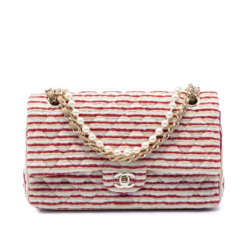 Chanel Medium Classic Jersey Coco Sailor Double Flap Red Very good condition - Front View
