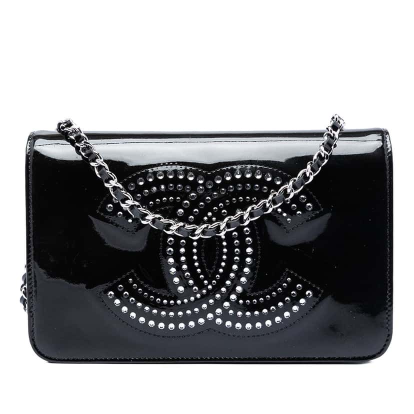 Chanel CC Patent Strass Embellished Wallet On Chain Black Leather Very good condition - Front View