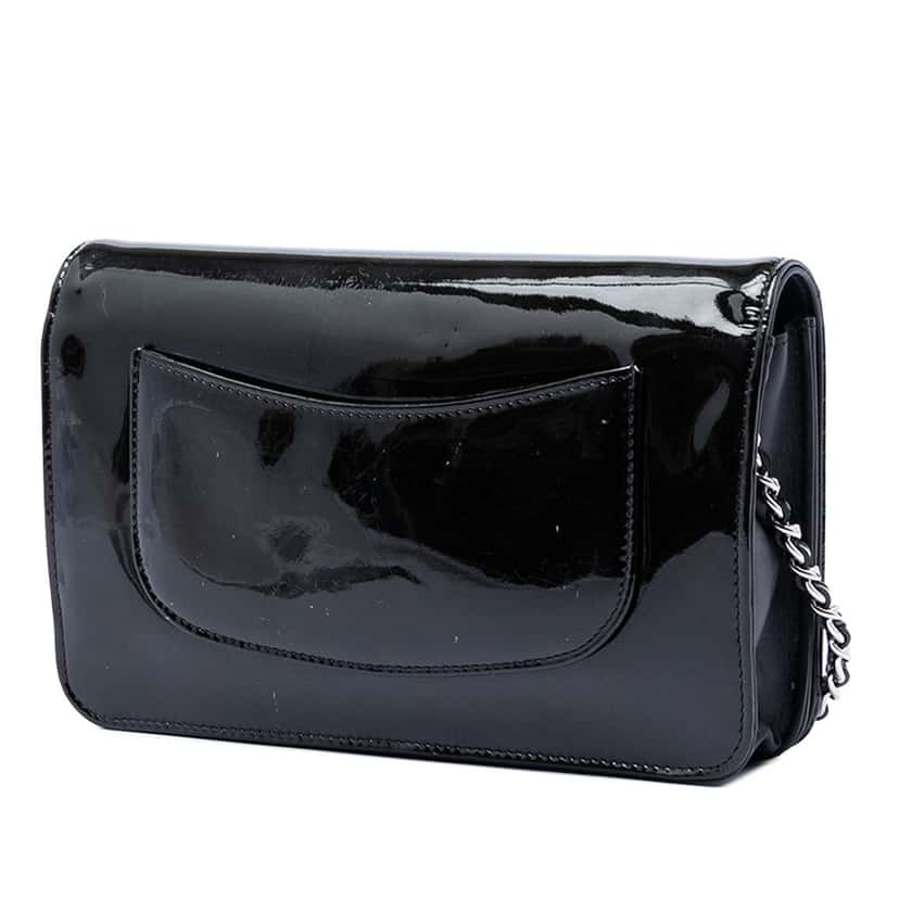 Chanel CC Patent Strass Embellished Wallet On Chain Black Leather Very good condition - Back View