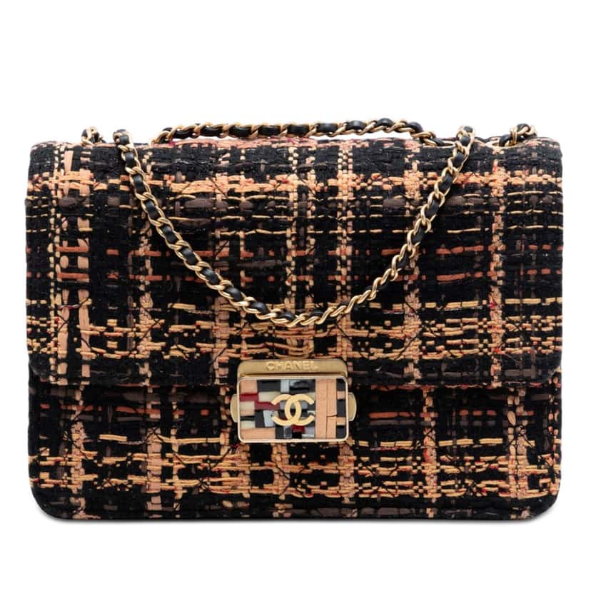 Chanel Medium Quilted Tweed Beauty Lock Flap Black Very good condition - Front View