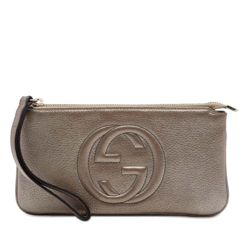 Gucci Metallic Calfskin Soho Wristlet Pouch Brown Leather Very good condition - Front View