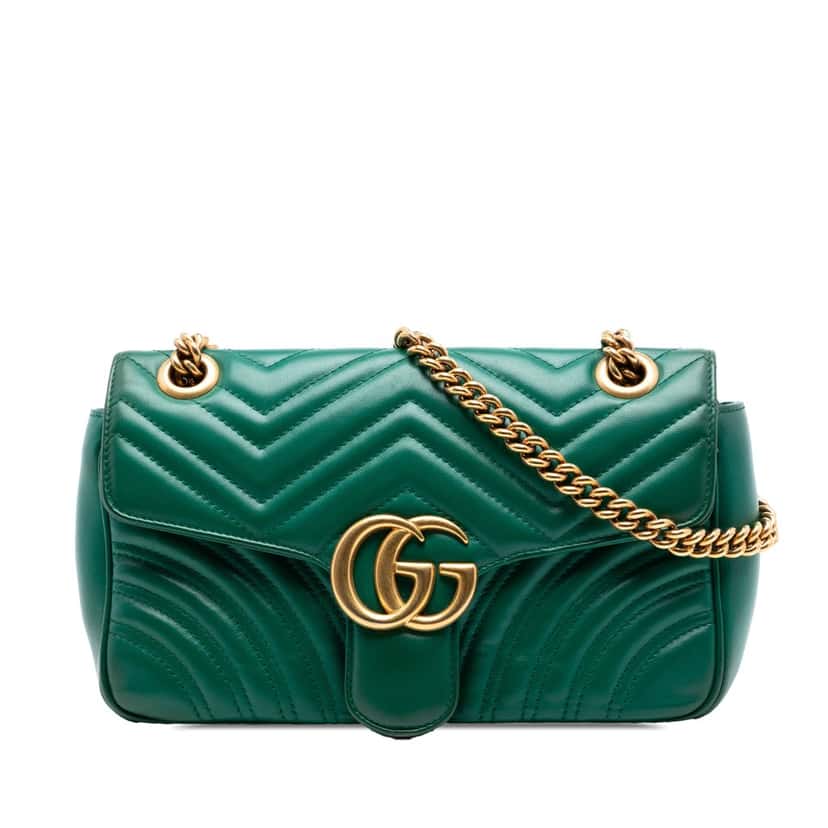 Gucci Medium GG Marmont Matelasse Leather Shoulder Bag Green Leather Very good condition - Front View