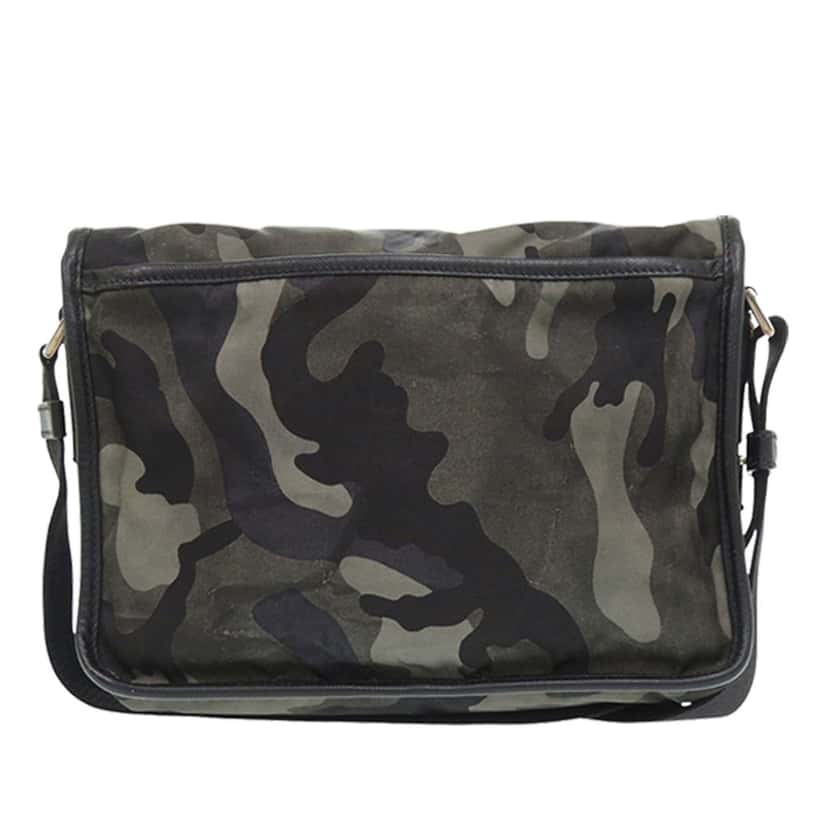 Prada Saffiano Trimmed Tessuto Camouflage Double Buckle Messenger Bag Brown Very good condition - Back View