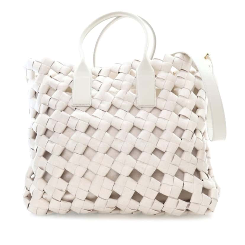 Bottega Veneta Canvas Intrecciato Hand Knotted Tote Beige Very good condition - Front View