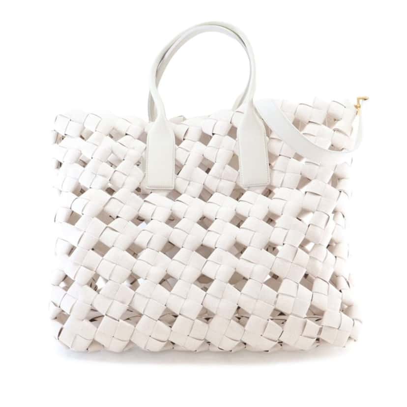 Bottega Veneta Canvas Intrecciato Hand Knotted Tote Beige Very good condition - Back View
