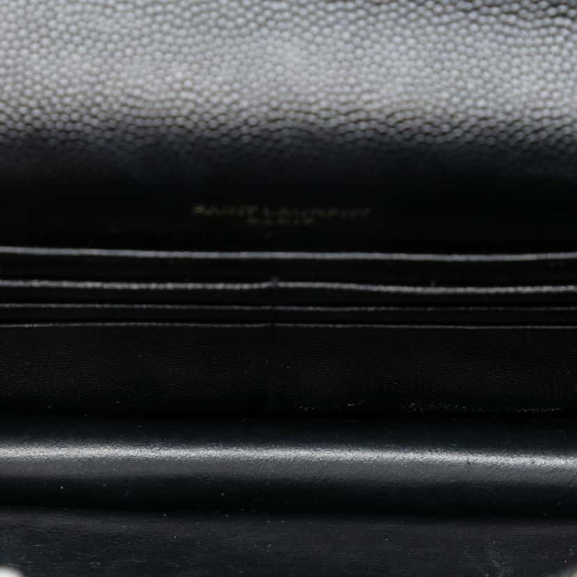 Saint Laurent Grain De Poudre Matelasse Chevron Monogram Chain Wallet Black Leather Very good condition - Model View