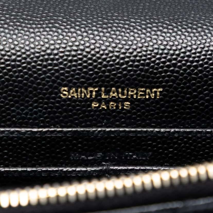 Saint Laurent Grain De Poudre Matelasse Chevron Monogram Chain Wallet Black Leather Very good condition - Box View
