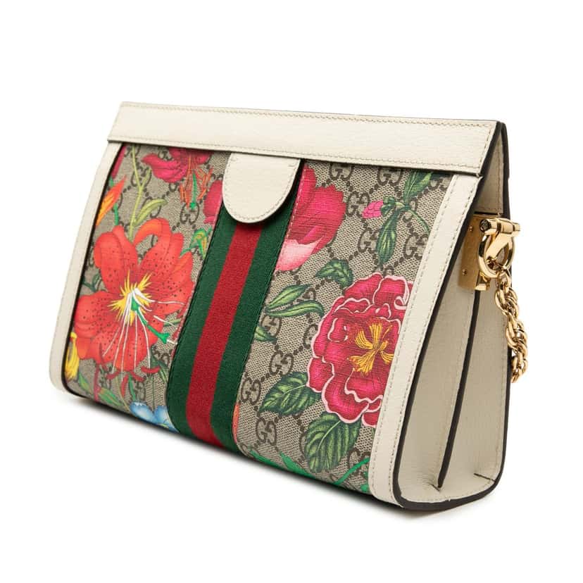 Gucci Small GG Supreme Flora Web Ophidia Chain Crossbody Beige Very good condition - Back View
