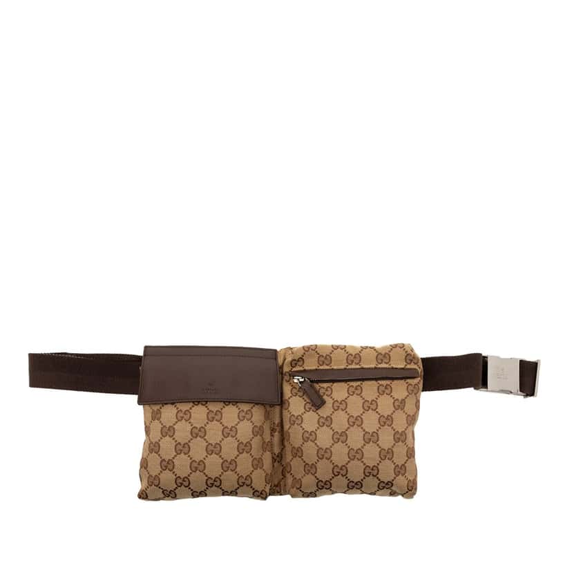 Gucci GG Canvas Double Pocket Belt Bag Beige Very good condition - Front View