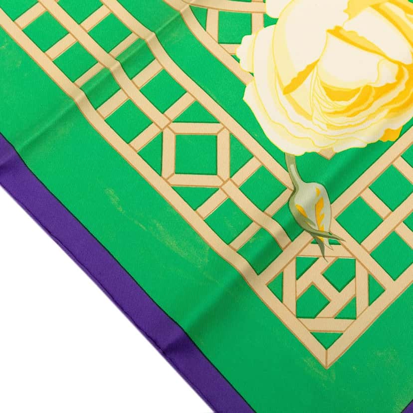Hermès Roseraie Silk Scarf 90 Green Very good condition - Inside View