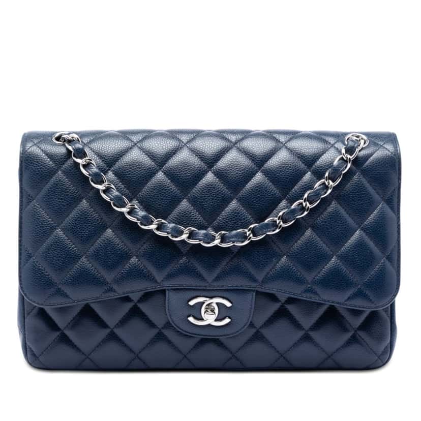 Chanel Jumbo Classic Caviar Double Flap Blue Leather Very good condition - Front View