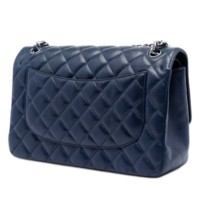 Chanel Jumbo Classic Caviar Double Flap Blue Leather Very good condition - Back View