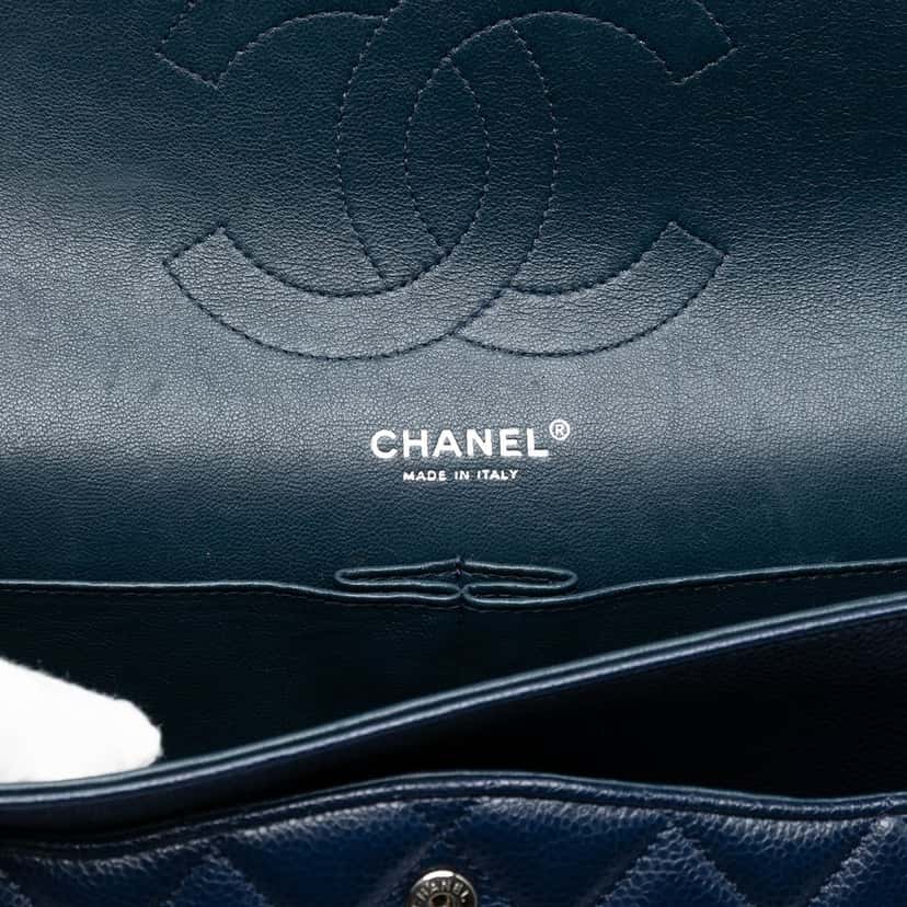 Chanel Jumbo Classic Caviar Double Flap Blue Leather Very good condition - Box View