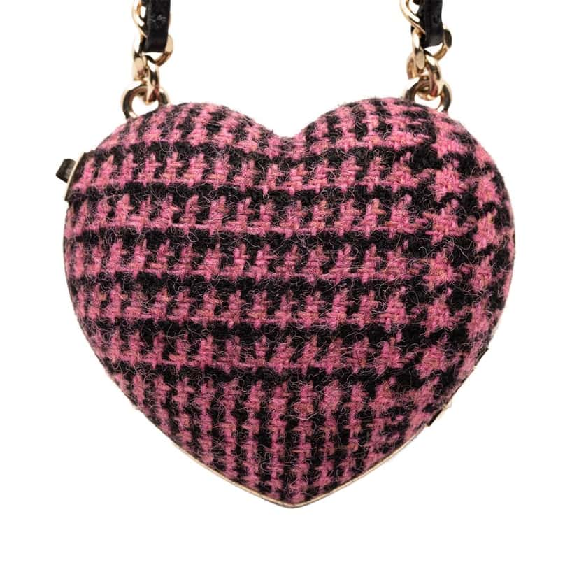 Chanel CC Tweed Heart Locket Necklace Pink Very good condition - Inside View
