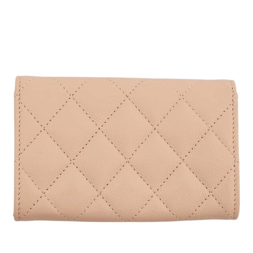 Chanel CC Quilted Caviar Card Holder Beige Leather Very good condition - Inside View
