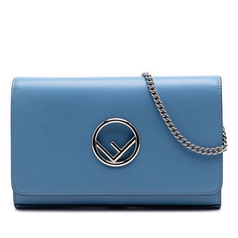 Fendi Calfskin F is Fendi Kan I Wallet on Chain Blue Leather Very good condition - Front View