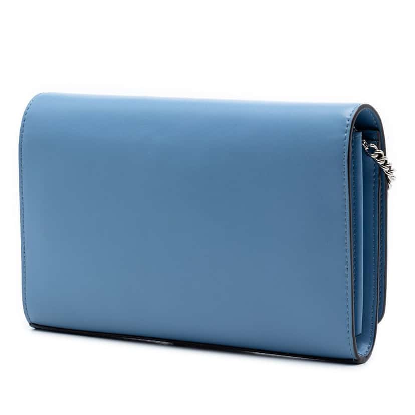 Fendi Calfskin F is Fendi Kan I Wallet on Chain Blue Leather Very good condition - Back View