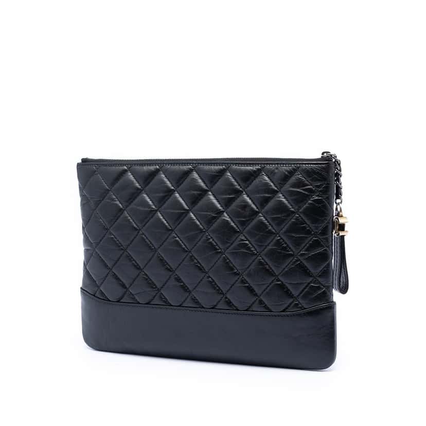 Chanel Medium Aged Calfskin Gabrielle O Case Clutch Black Leather Very good condition - Back View