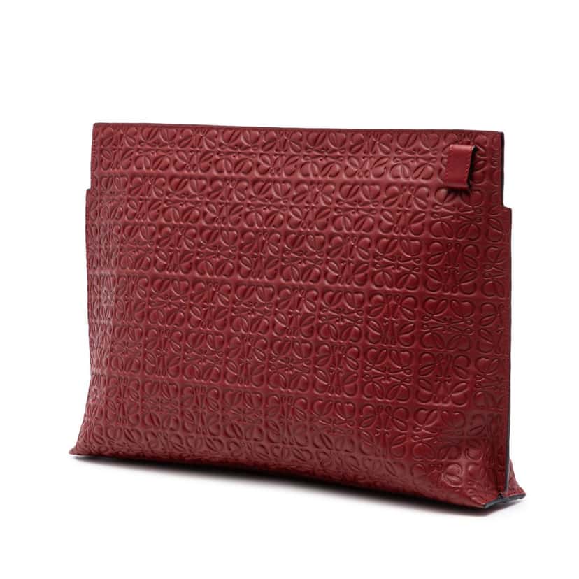 Loewe Embossed Anagram Leather Repeat T Clutch Red Leather Very good condition - Back View