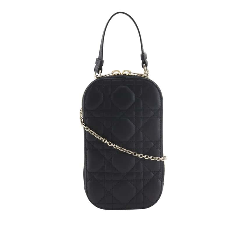 Dior Lambskin Cannage Lady Dior Call In Phone Holder Black Leather Very good condition - Front View