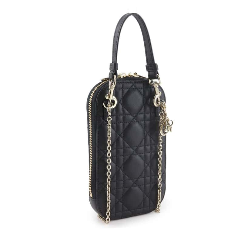 Dior Lambskin Cannage Lady Dior Call In Phone Holder Black Leather Very good condition - Inside View