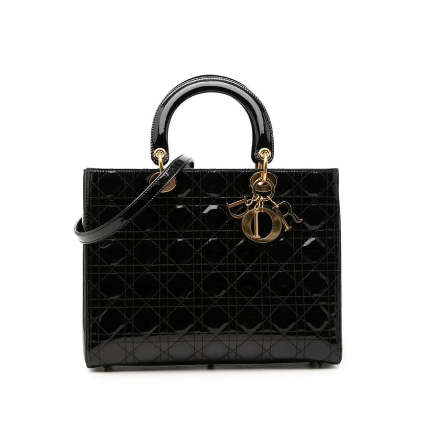 Dior Large Patent Cannage Lady Dior Black Leather Very good condition - Front View