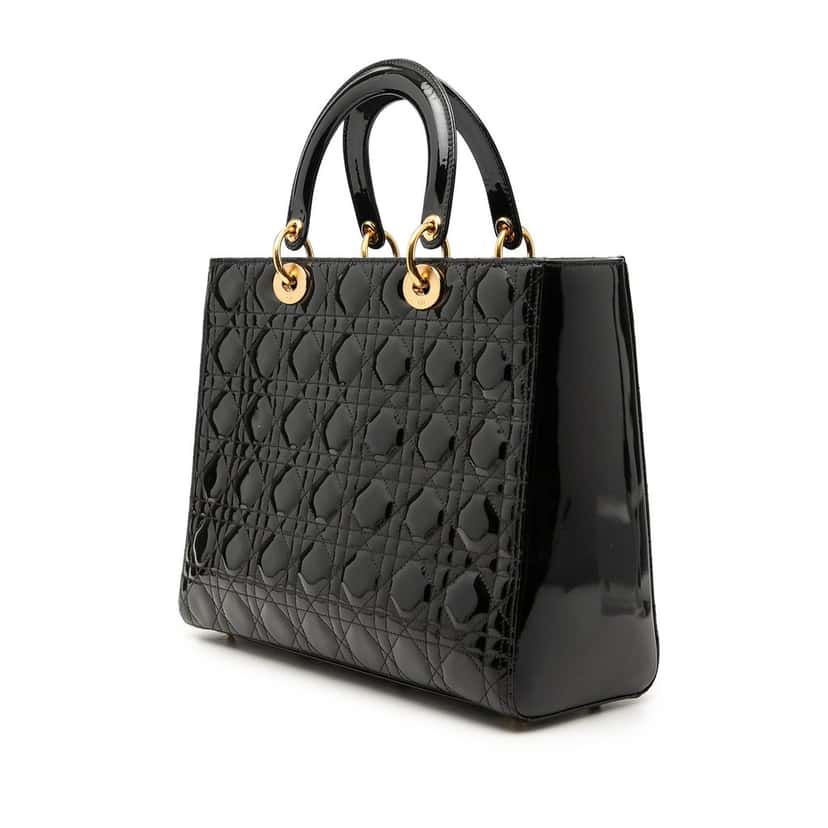 Dior Large Patent Cannage Lady Dior Black Leather Very good condition - Back View