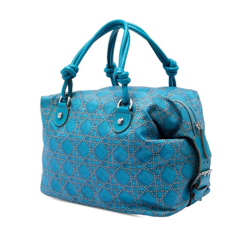 Dior Canvas Cannage Print Cherie Handbag Blue Very good condition - Back View