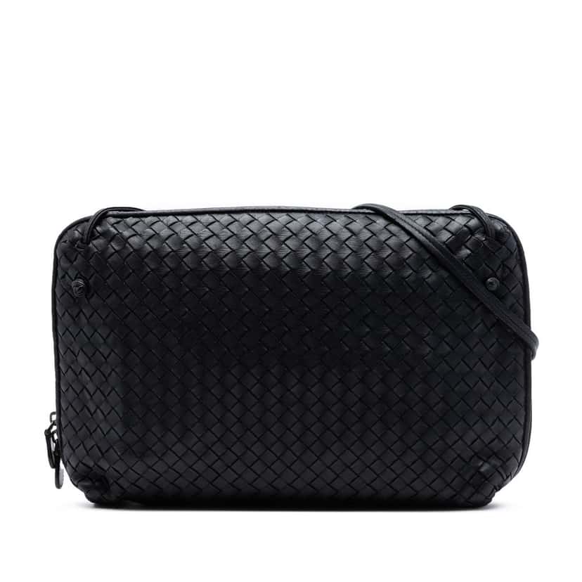 Bottega Veneta Large Nappa Intrecciato Nodini Crossbody Black Leather Very good condition - Front View