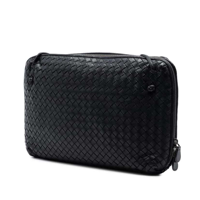 Bottega Veneta Large Nappa Intrecciato Nodini Crossbody Black Leather Very good condition - Back View