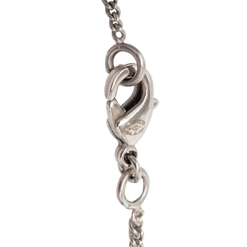 Chanel CC Brass Resin Teardrop Pendant Necklace Silver Metal Very good condition - Inside View