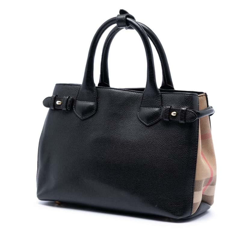 Burberry Small House Check and Leather Banner Satchel Black Leather Very good condition - Back View