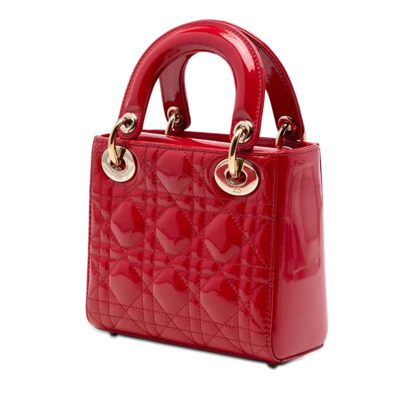 Dior Mini Patent Cannage Lady Dior Red Leather Very good condition - Back View