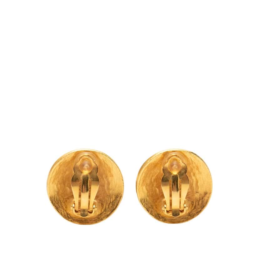 Chanel CC Gold Plated Grapevine Round Clip On Earrings Gold Metal Very good condition - Back View